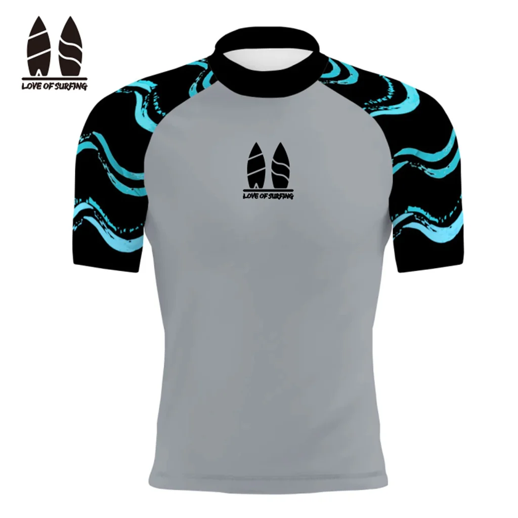 Camicie da surf a maniche corte da uomo estive Rash Guards Beach Wear costume da bagno a prova di UV sport acquatici Fitness top da bagno ad