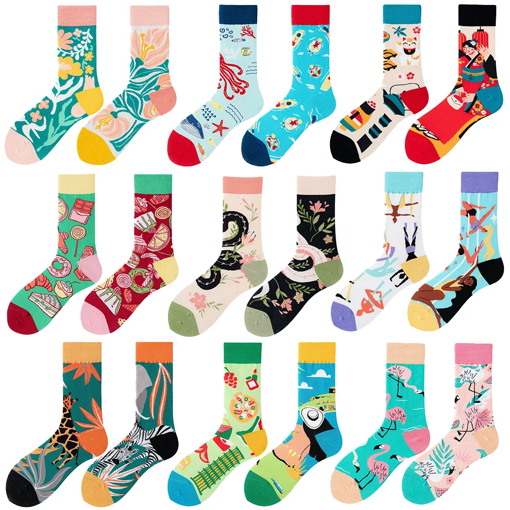 High Quality Cotton AB Socks food Pattern Long Tube Funny Happy Men Socks Novelty Skateboard Crew Casual Crazy Woman Socks