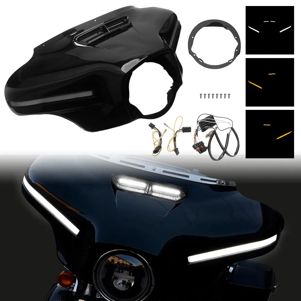 

ABS Outer Front Batwing Fairing w Light Motorcycle For Harley Electra Glide Ultra Limited Classic 2014-2024 Street Glide 2014-23