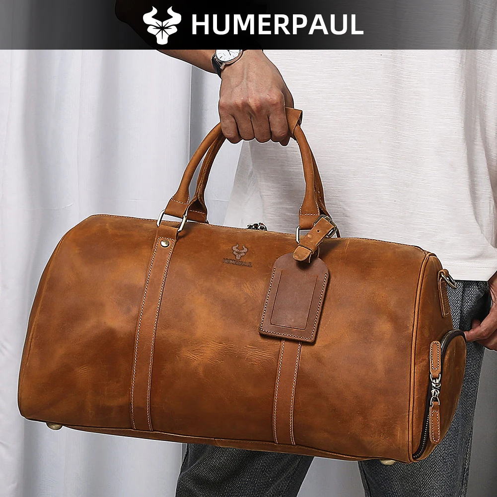 

Мужская сумка из 100% кожи Crazy Horse, деловая дорожная сумка с карманом для обуви, чехол для одежды, дорожная сумка, мужской портфель