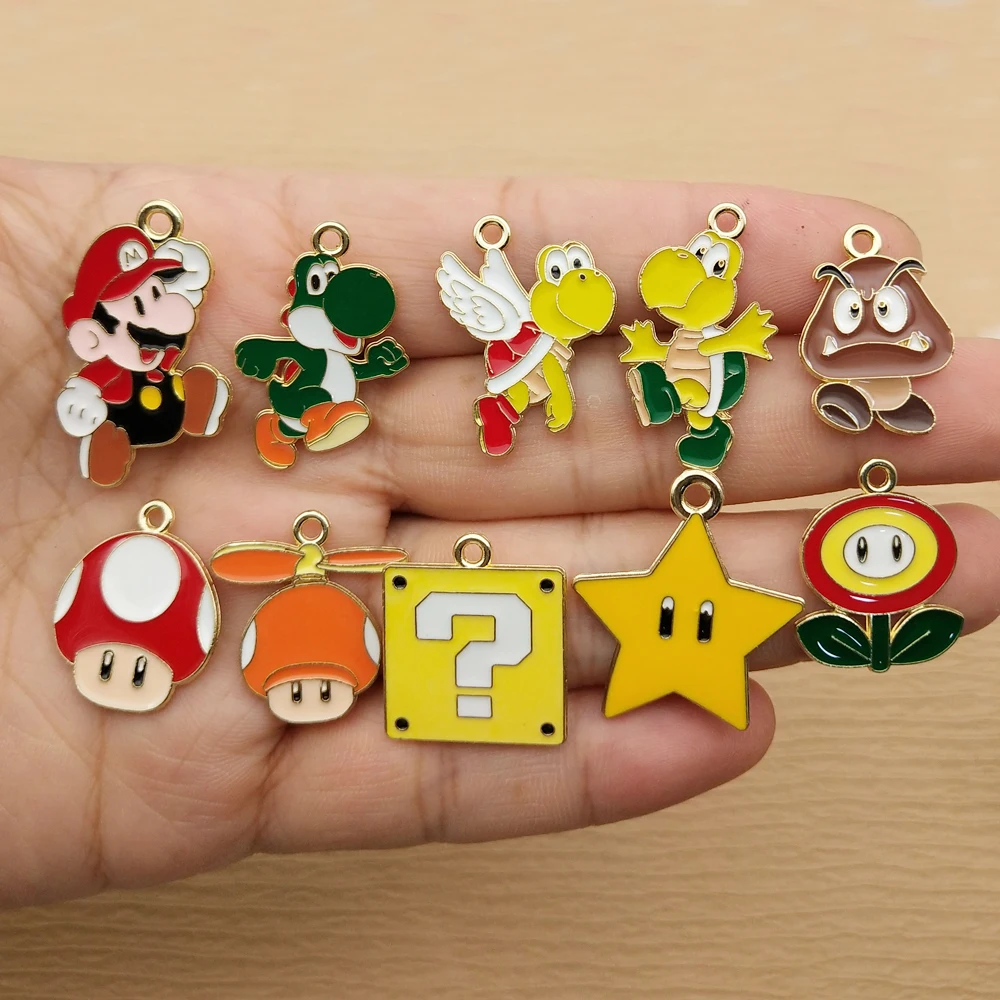 10 Uds. De dijes de dibujos animados para hacer joyas, collar, pulsera, llavero, colgante, accesorios para manualidades Diy, aleación de Metal chapado en oro