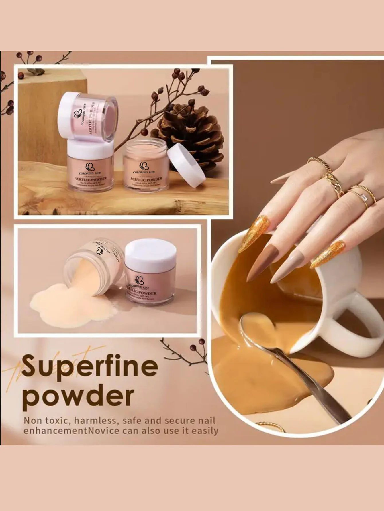 Juego de polvos acrílicos para uñas, 6/12 colores, rosa/desnudo/marrón, polvo de cristal para uñas, extensión de puntas, polvo de inmersión tallado 3D FA