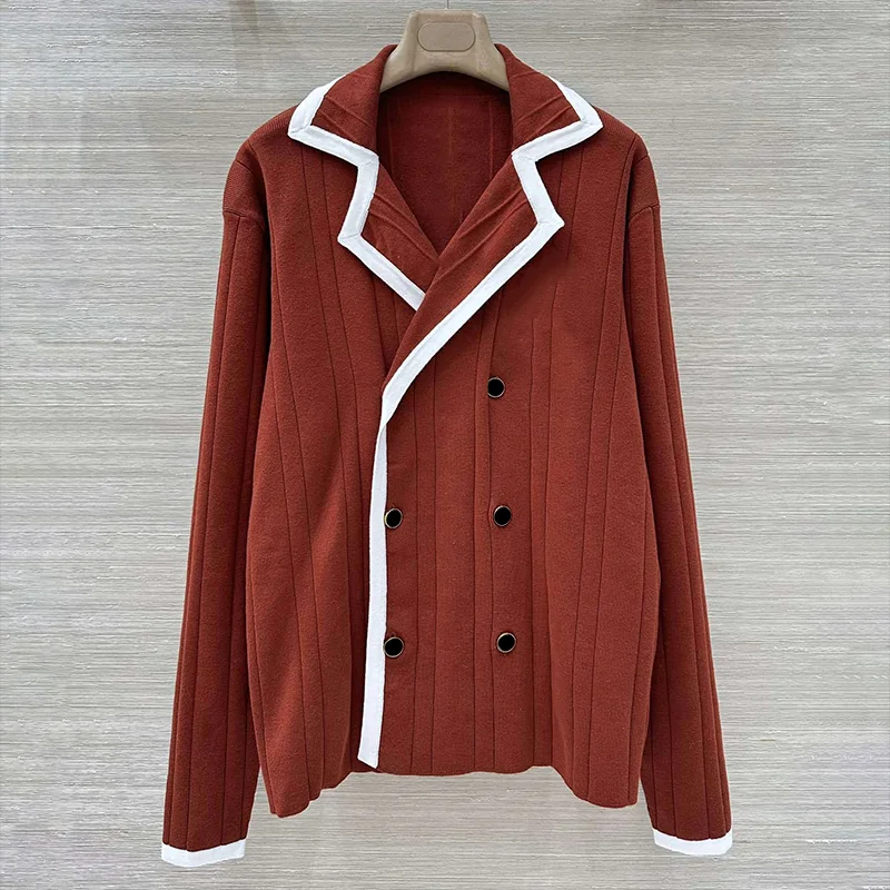 

High quality American College style logo women's double breasted cardigan with multi-color design sweater 2512131113