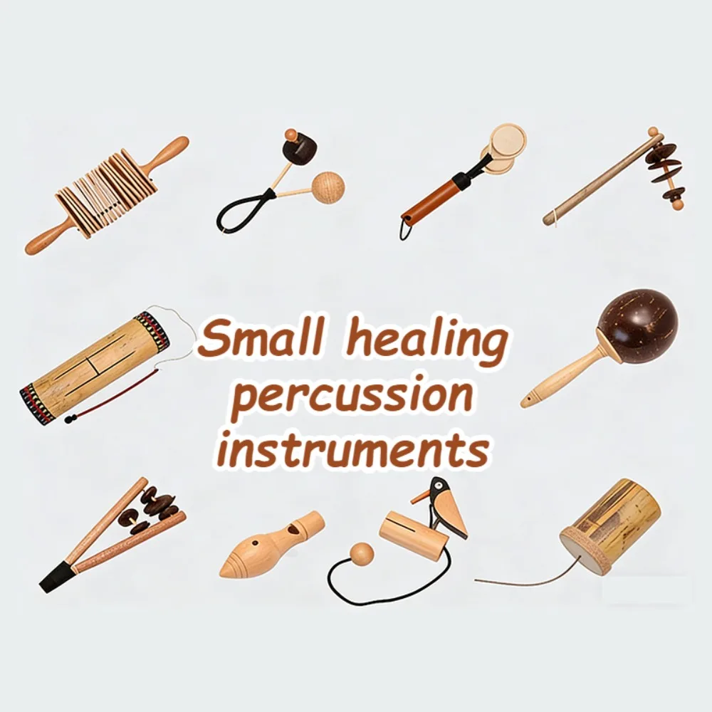 Coconut Shell Cymbals Healing Thunder Drum Bird Call Device Sand Chimes Hand-operated Bells Musical Percussion Instruments