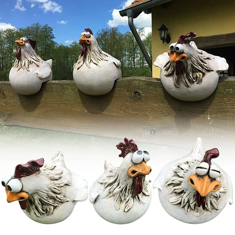 Funny Fence Decoration Chicken Spoof Rooster Courtyard Decoration Ornaments Resin Crafts Farm Chicken Sculpture Decoration