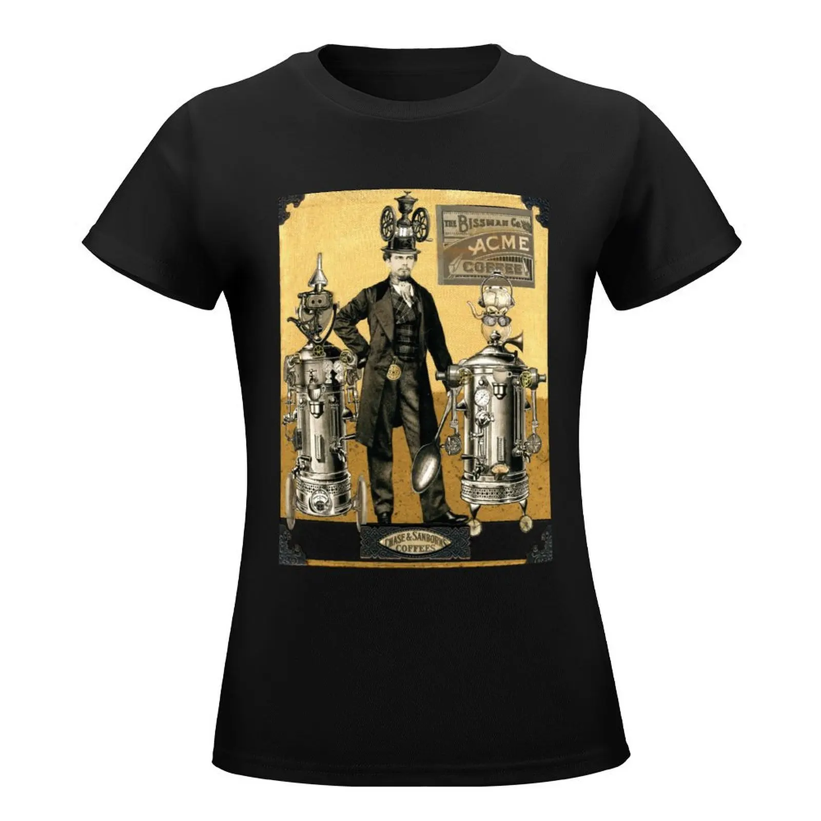 Mustapha's Espresso Robots T-Shirt aesthetic clothes vintage clothes white t shirts for Women