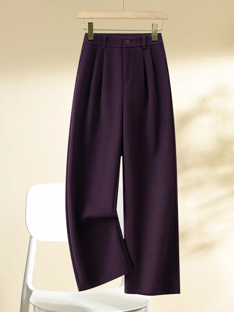 

Purple Woolen Pants for Women, and Winter Hot-Selling High-Waisted Slimming Casual Suit Straight-Leg Pants