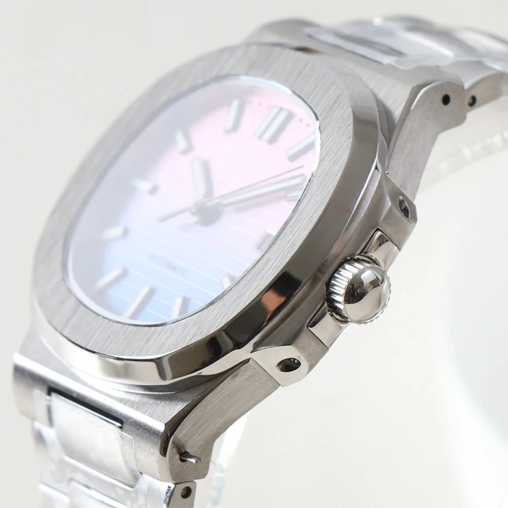 nh35 Watch 41mm Pink Blue No Logo Automatic Mechanical Watches Nautilus Waterproof Steel Strap WristWatch Sapphire Glass Case