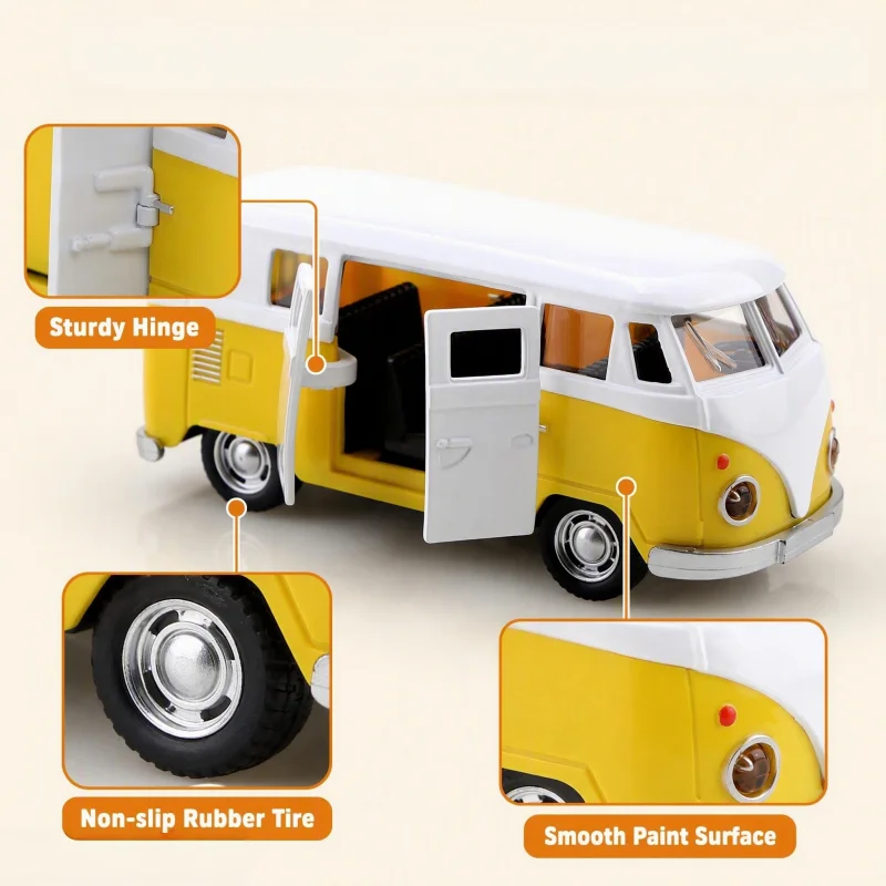 1/40 Retro Van and Pickup Truck Alloy Car Model, Can Open Door Rewind Alloy Toy Car, Classic Old-Fashioned Vehicle Collection Di