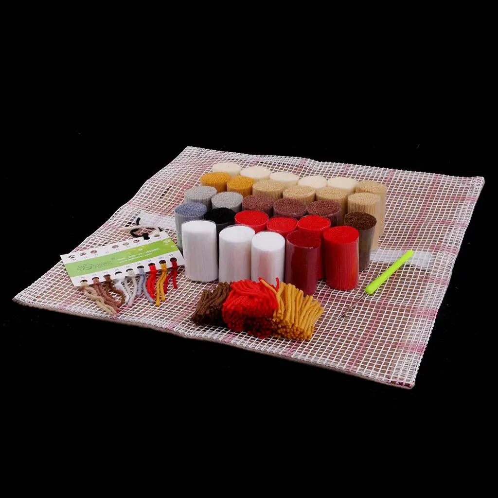 

Latch Hook Kits with Printed Canvas DIY Rug Making Animal Pillow Cover for Sofa Bedroom Decor