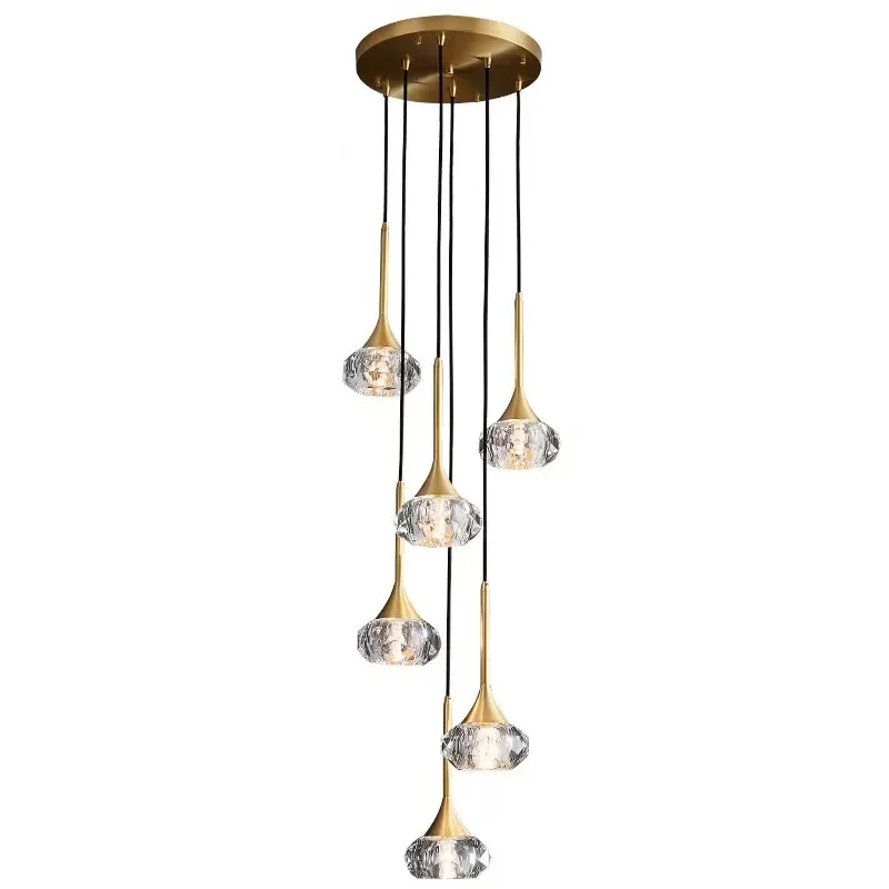 

Nordic simple post-modern light luxury all-copper crystal living room bedroom chandelier, personalized creative villa duplex