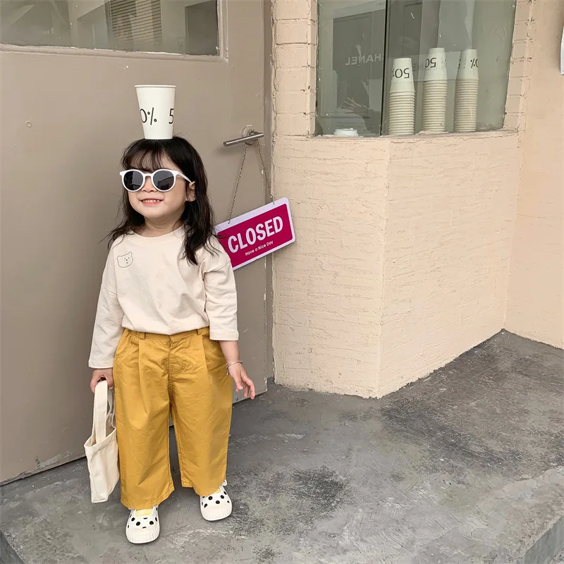 Spring and Autumn New Wash Wide Leg Pants for Men and Women Children's Casual Straight Tube Cotton Pants for Baby