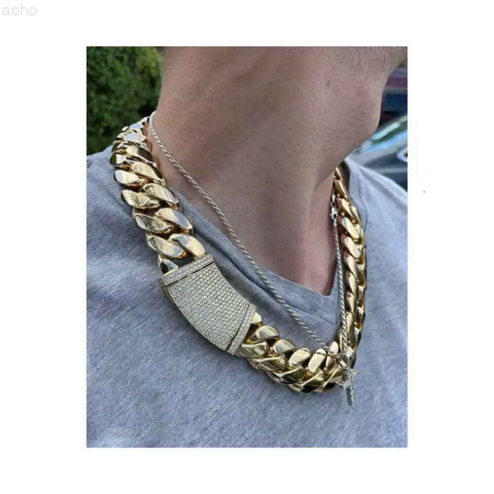 Handmade Miami Cuban Link Chain 550grams Heavy Solid 925 Sterling Silver 14k Gold Plated Curb Hip-hop Chain