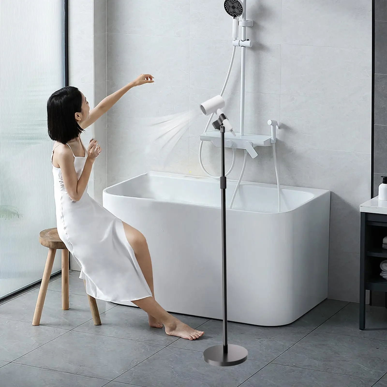 

Подставка для фена, вращение на 360 градусов, регулируемая высота и угол, держатель для фена для салона, макияжа, ванной комнаты, туалетного столика, дома