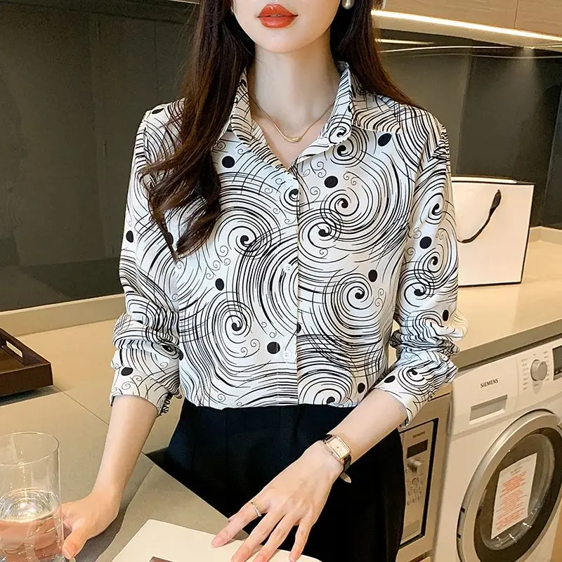 New elegant printing blouses casual daily Ladies\' Shirts Fashion Women\'s Button-Down Tops blusa mujer