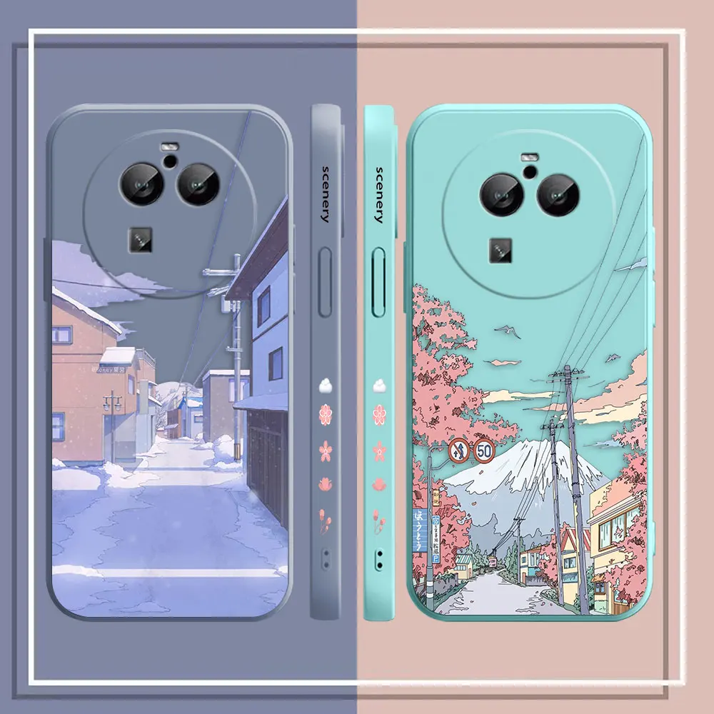 Japanese Hand Painted House Snow Scene Case For OPPO FIND X5 X6 X3 X2 REALME X7 X50 RENO ACE 2 2Z 4Z 4 6 7 Lite 4G 5G PRO Case