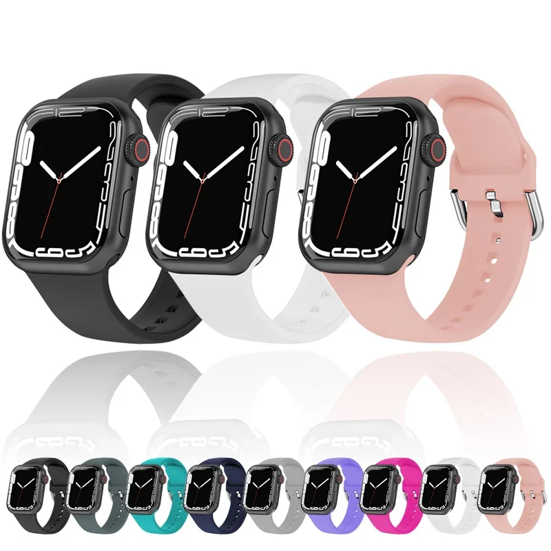 

Silicone Band For Apple Watch Strap 46mm 40mm 41mm 42mm 44mm 45mm 49mm Accessorie bracelet for iWatch serie 10 9 8 7 6 5 4 SE 3