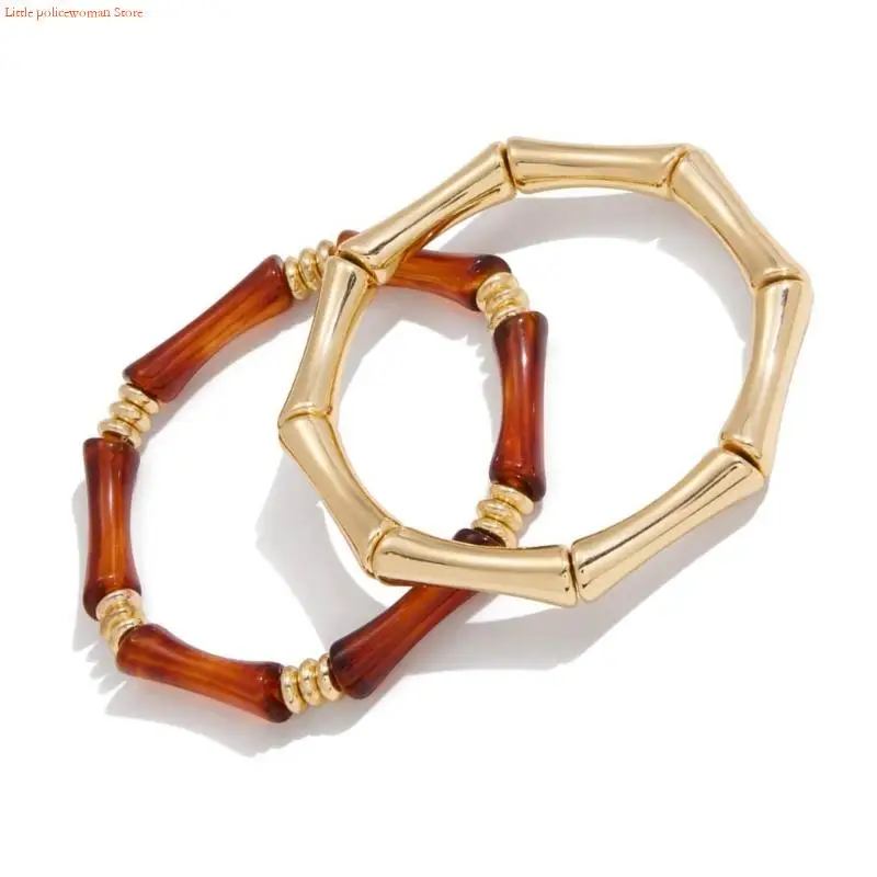 F92D Bamboos Texture Bracelets Resin Alloy Construction Versatile Day to Night Jewelry