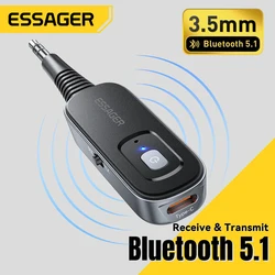 Essager 2 em 1 bluetooth 5.1 receptor de áudio transmissor 3.5mm jack com microfone estéreo música adaptador sem fio para pc tv alto-falantes do carro