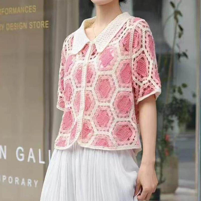 Women Granny Square Crochet Vest Button Front Boho Chic Openwork Knit Waistcoat Top Summer Beach Vacation Outfit