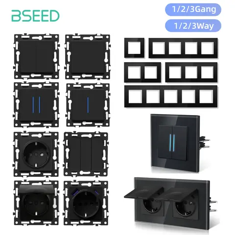 BSEED 1/2/3Gang 1/2/3Way Switch Modules Push Button Switch Part with Indicator Light DIY Combination Wall Sockets E-Series 86mm