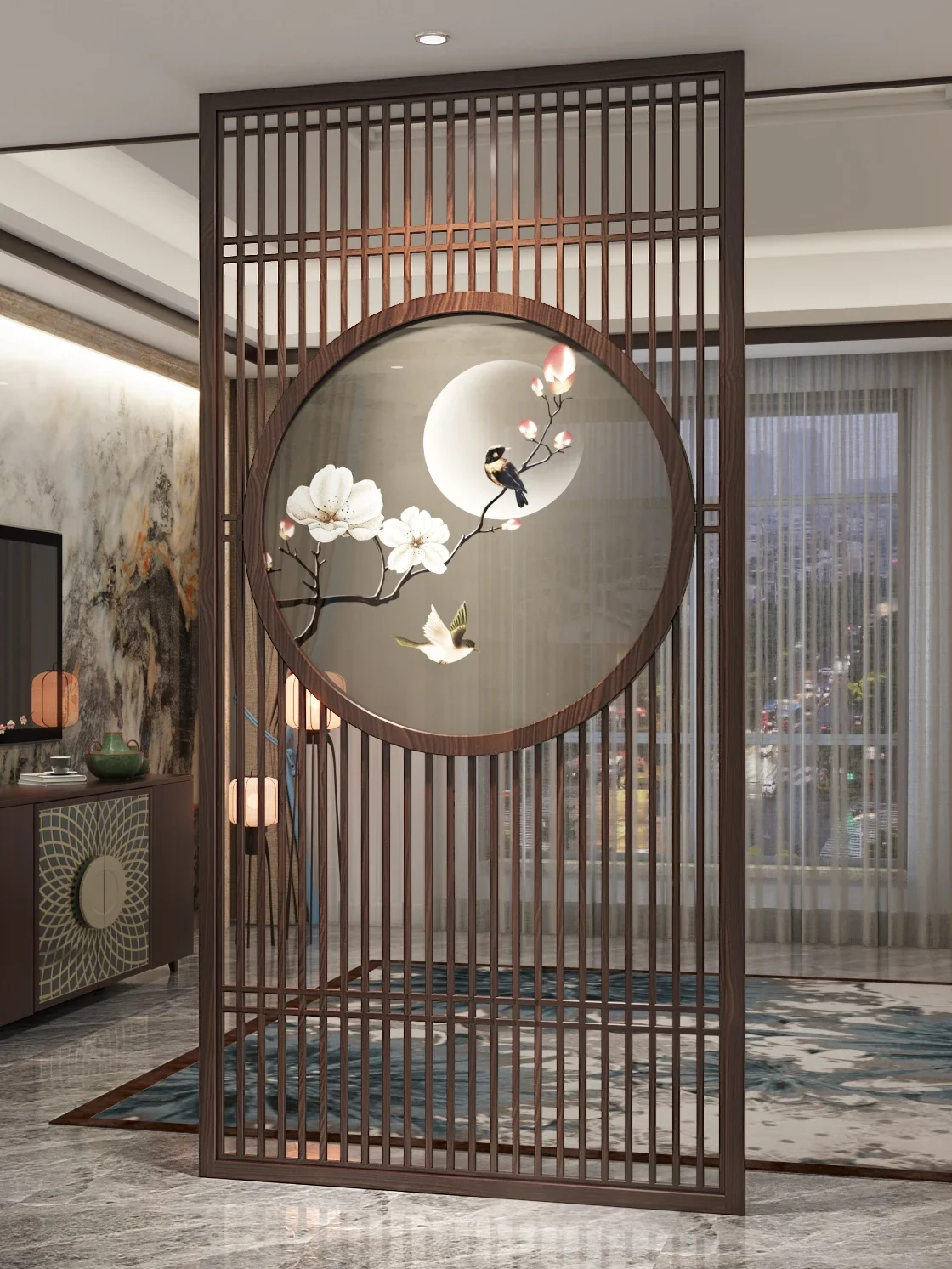 New Chinese-style screen partition solid wood grille, living room entry office, tea room entry door to block the entrance