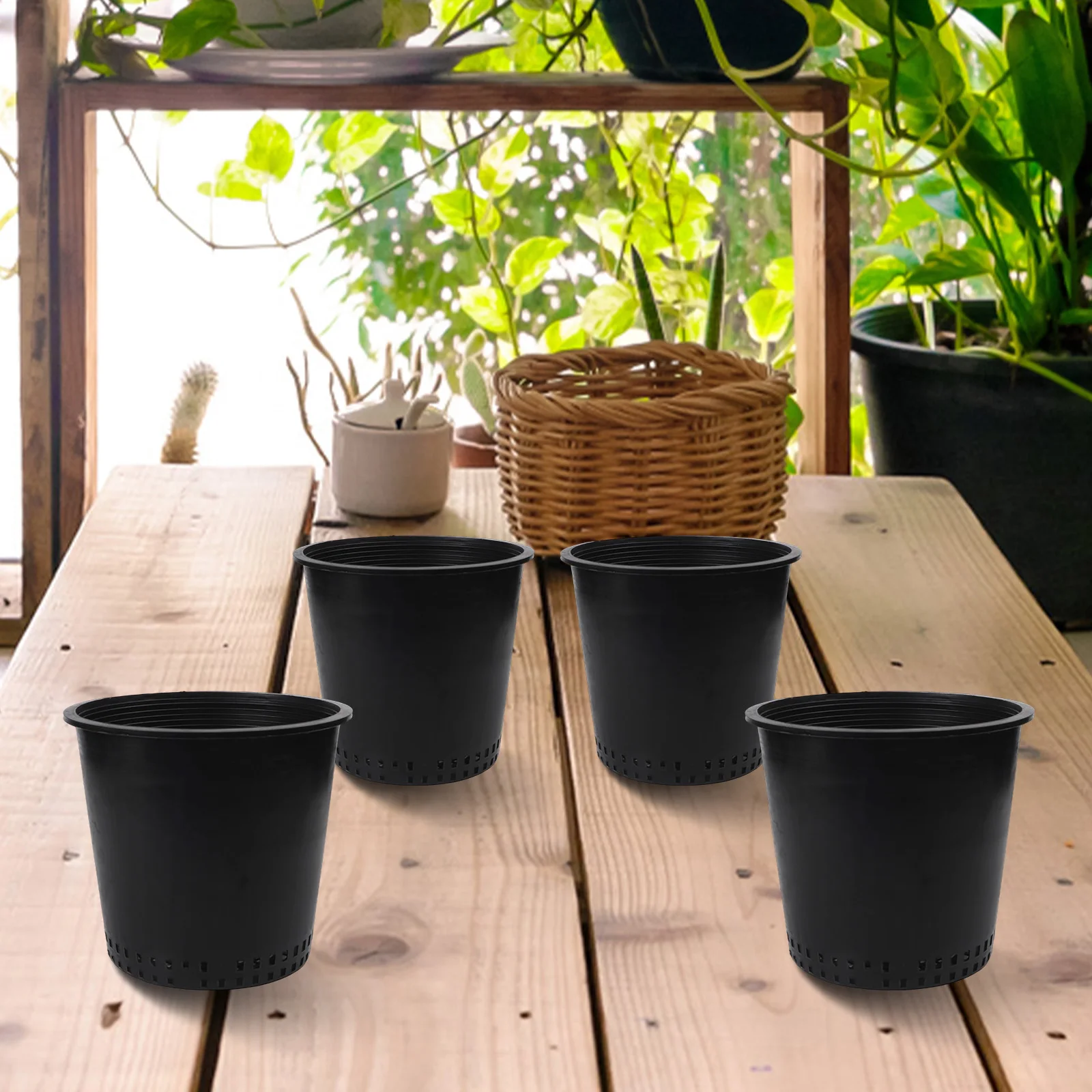 4PCS 172*210*232mm Vegetable Plant Flowerpots Plastic Breathable Mesh Pot Black For Home Garden Plants Nursery Cup