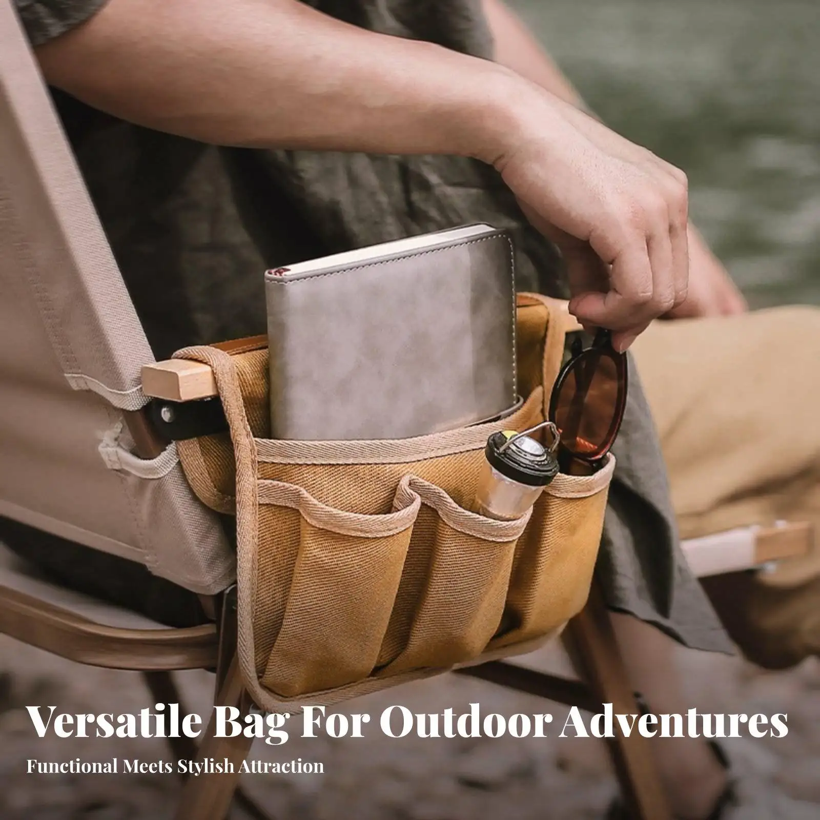 Chair Armrest Storage Bag Water Bottle Holder Camping Chair Side Pockets Large