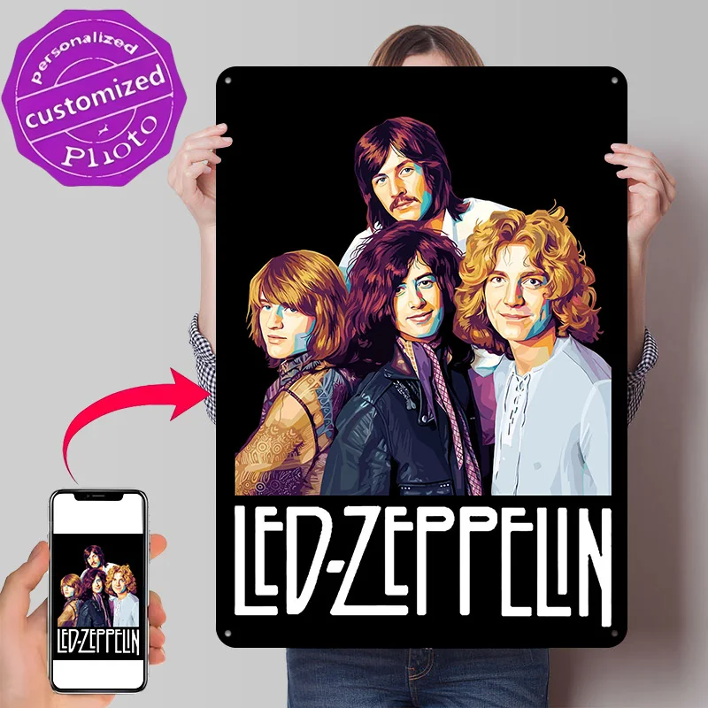 Led Zeppelin Band Portrait Metal Poster Perfect Gift for Fans Lovers Personalized Wall Art Metal Sign for Gaming Room Decoration