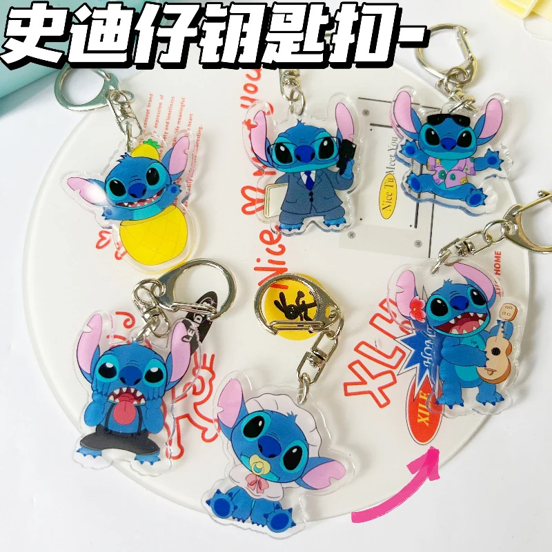 Disney Anime Figure Lilo & Stitch Keychain Cartoon Model Stitch Couple Bag Ornament Car Pendant Girls Birthday Gift