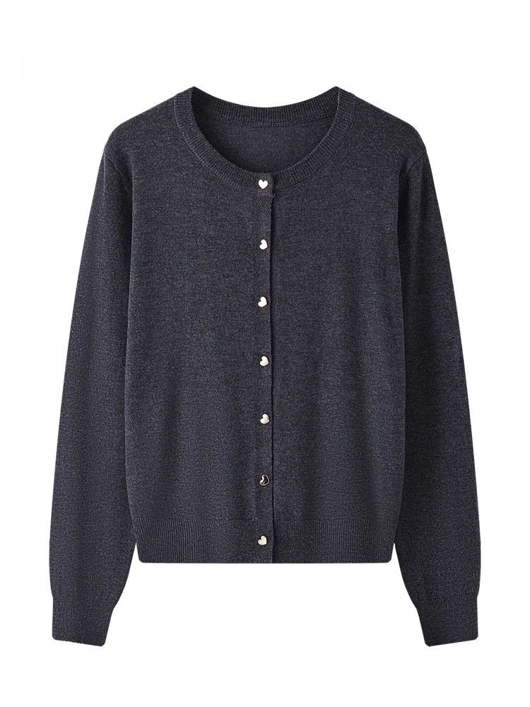 

JZZDEMM Knitted Cardigan Women's Slim Fit Faionable Knitwear with Heart Bule Mixed Fiber Long Sve Retro Sle Coat