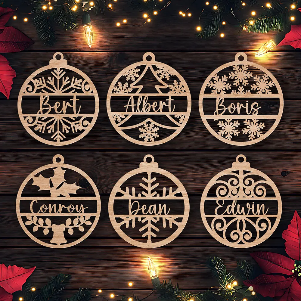 

Personalized Christmas Snowflake Ball Custom Laser Cut Baubles Different Name Ornament Christmas Hanging Gift Tree Wooden Tags