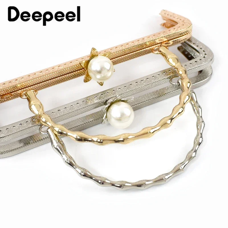 1/2/3/5Pcs Deepeel 20cm Pearl Metal Purse Frame Bag Kiss Clasp Handle DIY Handbag Lock Frames Making Bags Sewing Accessories