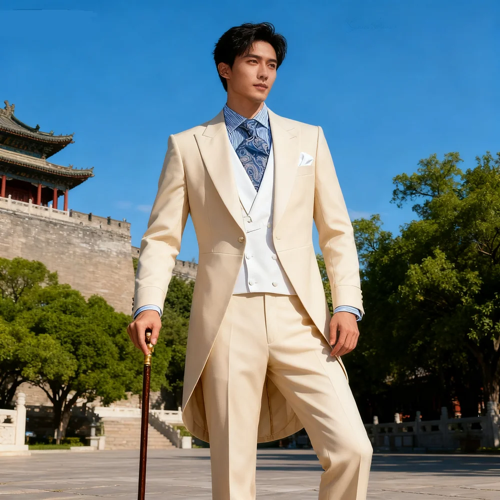 

Men's Formal Terno Fino Adjusted Smoking Suit 3-Piece Blazer Jacket Vest Pants Wedding Groomsmen's Suit Negocios Traje