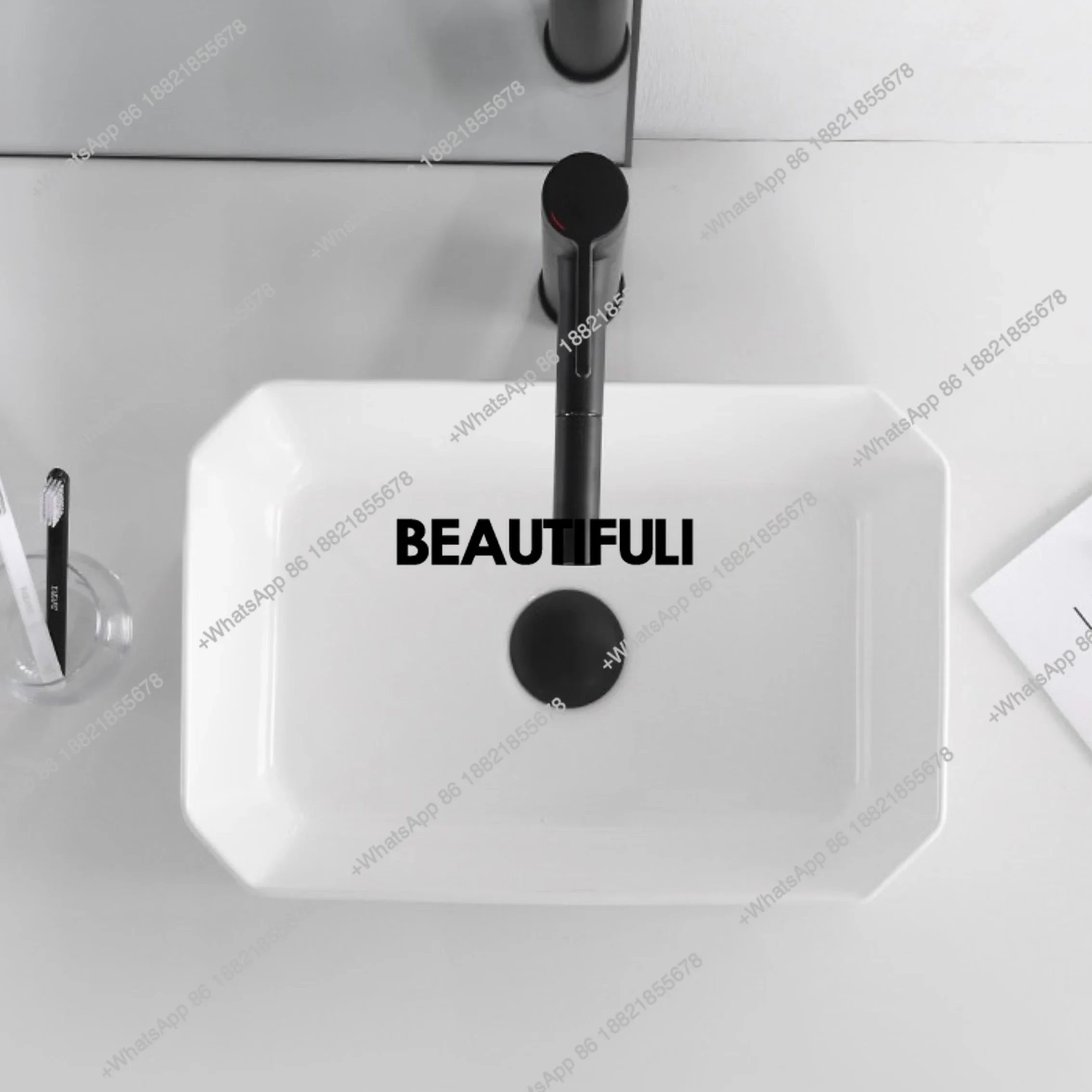 

HR Simple White Countertop Basin Size 420*280*130mm WashBasin Hand Wash Basin Household Bathroom Cabinet Wash Basin With Tap