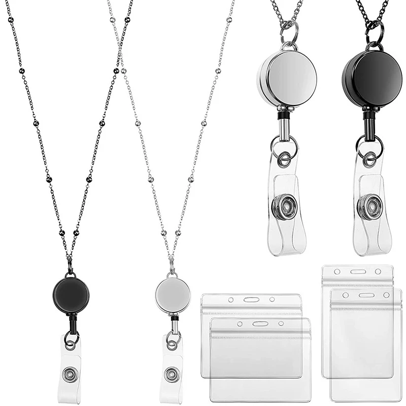 Retractable Badge Reel Lanyard Plastic ID Card Holder Key Clip For Staff Daily Work Accessory