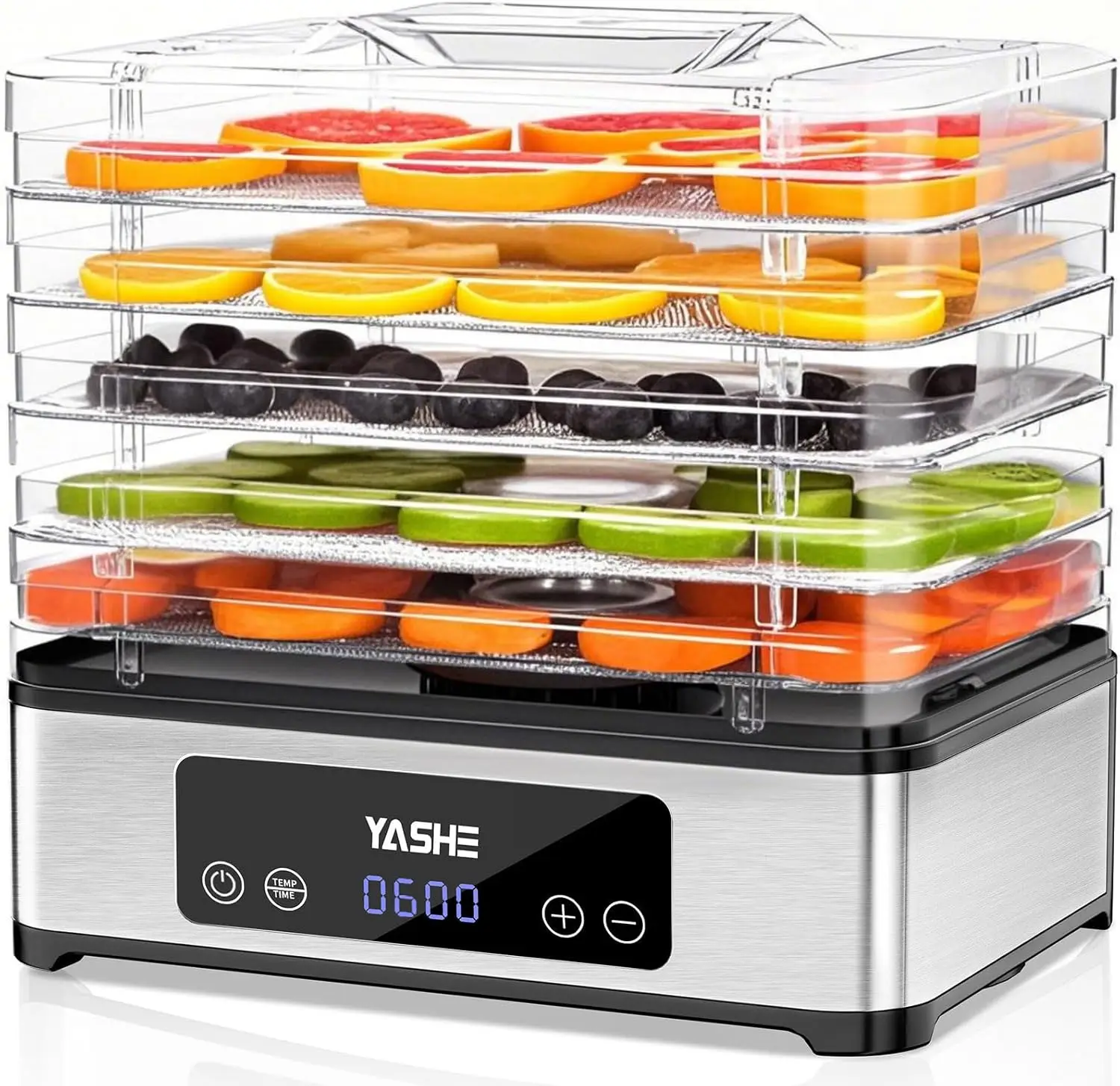 Deshidratador de Alimentos, Deshidratador de Alimentos con 5 Bandejas de Acero Inoxidable, 400W, Temporizador y Temperatura Ajustables para