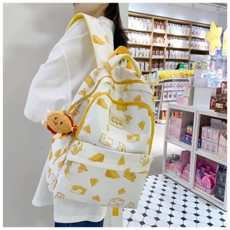 Korea Ins Cute Strawberry Cartoon Printed Backpack Large Capacity Lightweight Fashion Harajuku College Graffiti Student Bag Girl