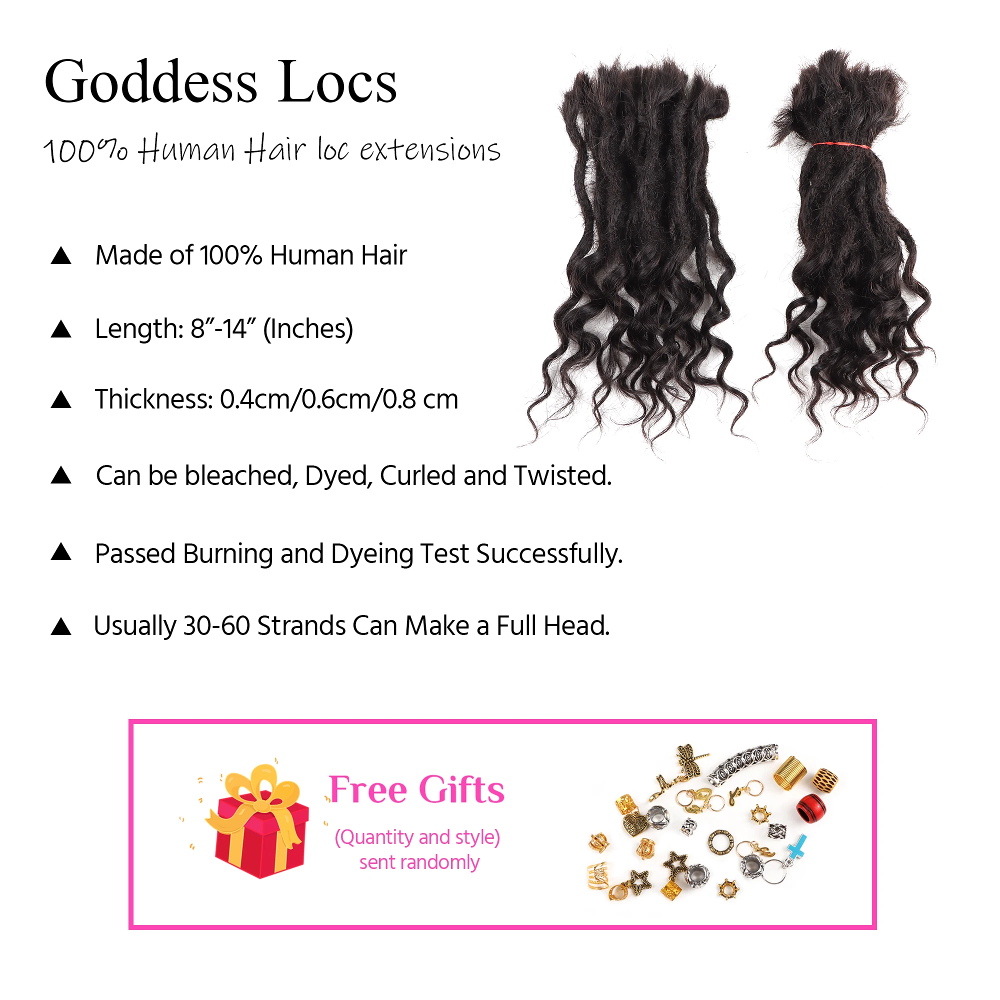 Human Hair Dreadlocks Extensions Freego Curly In the End 0.6cm Thickness Real Human Hair Full Head Handmade Can Be Dye ad bleach