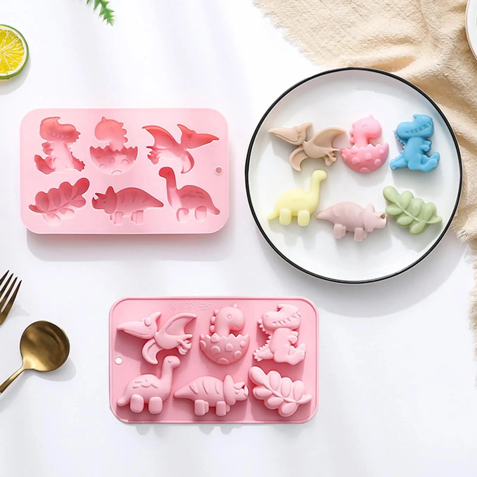 Dinosaur Leaf Shaped Silicone Molds 6 Cavity Handmade Soap Chocolate Ice Cubes Cake Mold Kawaii Animal Dino Mold