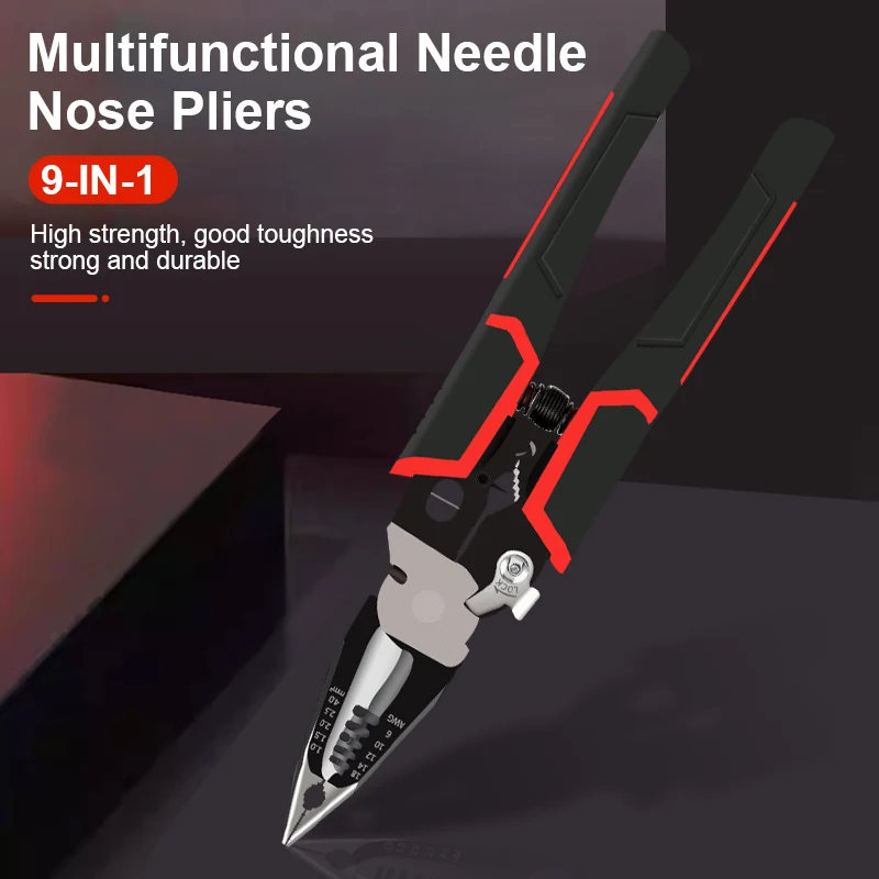 

Multifuction Long Nose Pliers Wire Stripper Cable Cutter Electrician Pliers Terminal Crimper 9 IN 1 Needle Nose Pliers Wire Peel