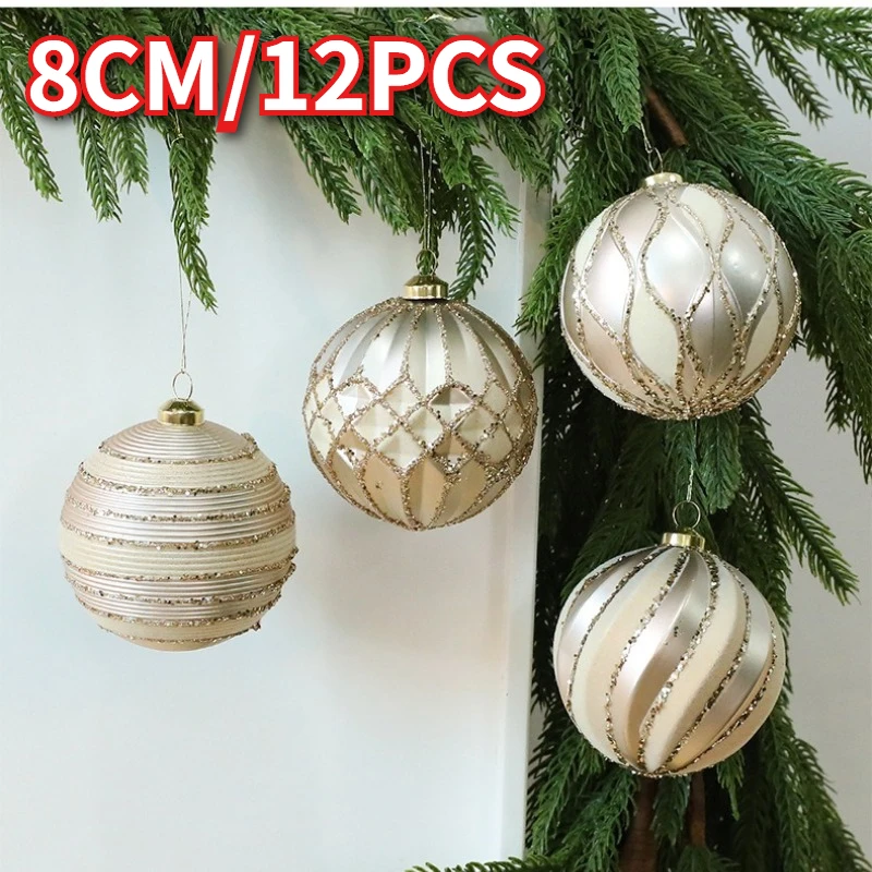 

12 шт.-8 см новые рождественские шары, роскошные рождественские декоративные подвесные украшения, вечерние рождественские шары, кулон, новинка 2025 года, матовый ретро