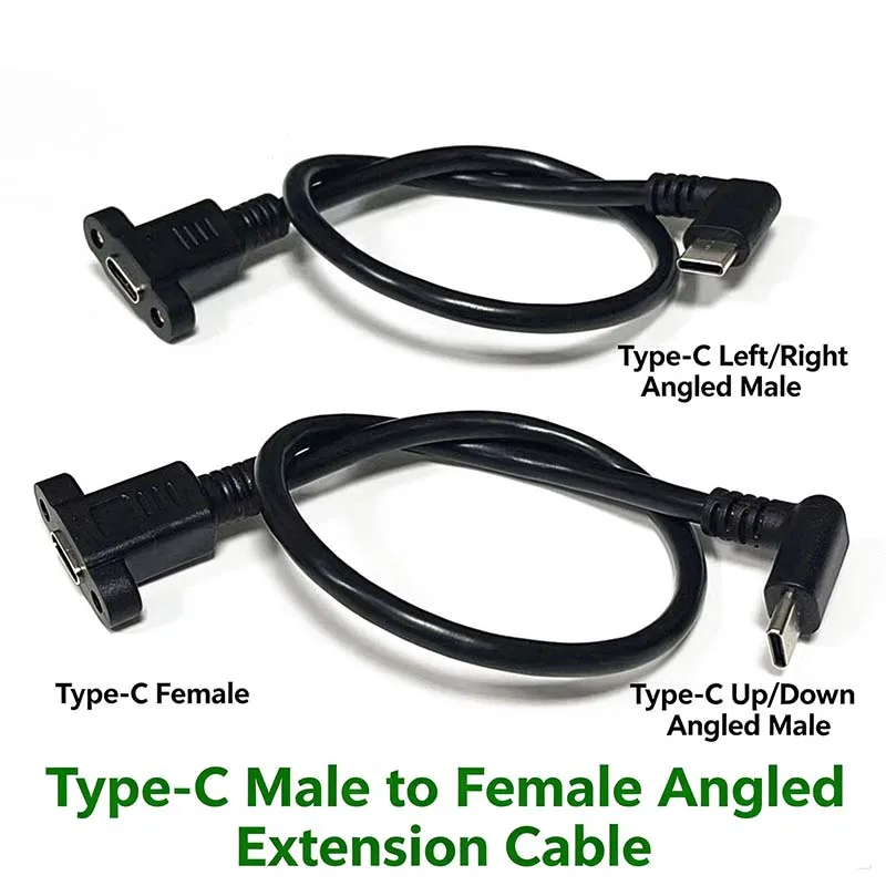 2PCS Angled Type-C Male to Female Extension Cable, Up/Down & Left/Right Elbow Type-C Data Cord
