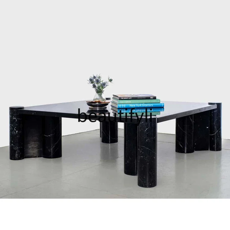 

A15 Italian style simple natural black and white root marble coffee table hotel villa living room coffee table