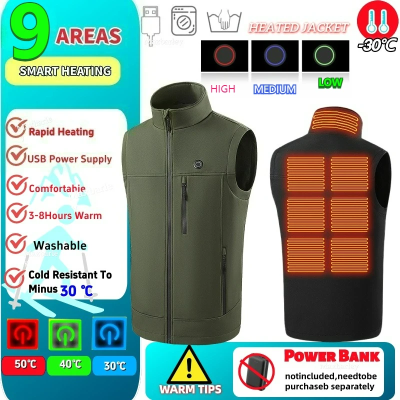 Winter Warm Heated Vest Men Women Motorcycle Self Heating Outwear USB Electric Smart Heating Ski Fishing Sleeveless Work Jacket