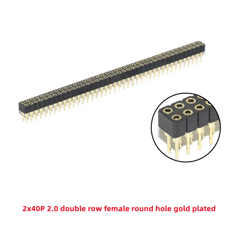 5 Stück Rundloch-Stiftleiste, 2,0 mm/2,54 mm Rastermaß, Buchse/Stecker, einreihig, 1 x 40 P, Reihe, 2 x 40 P, zweireihiger Stift, runder Stift, vergoldet