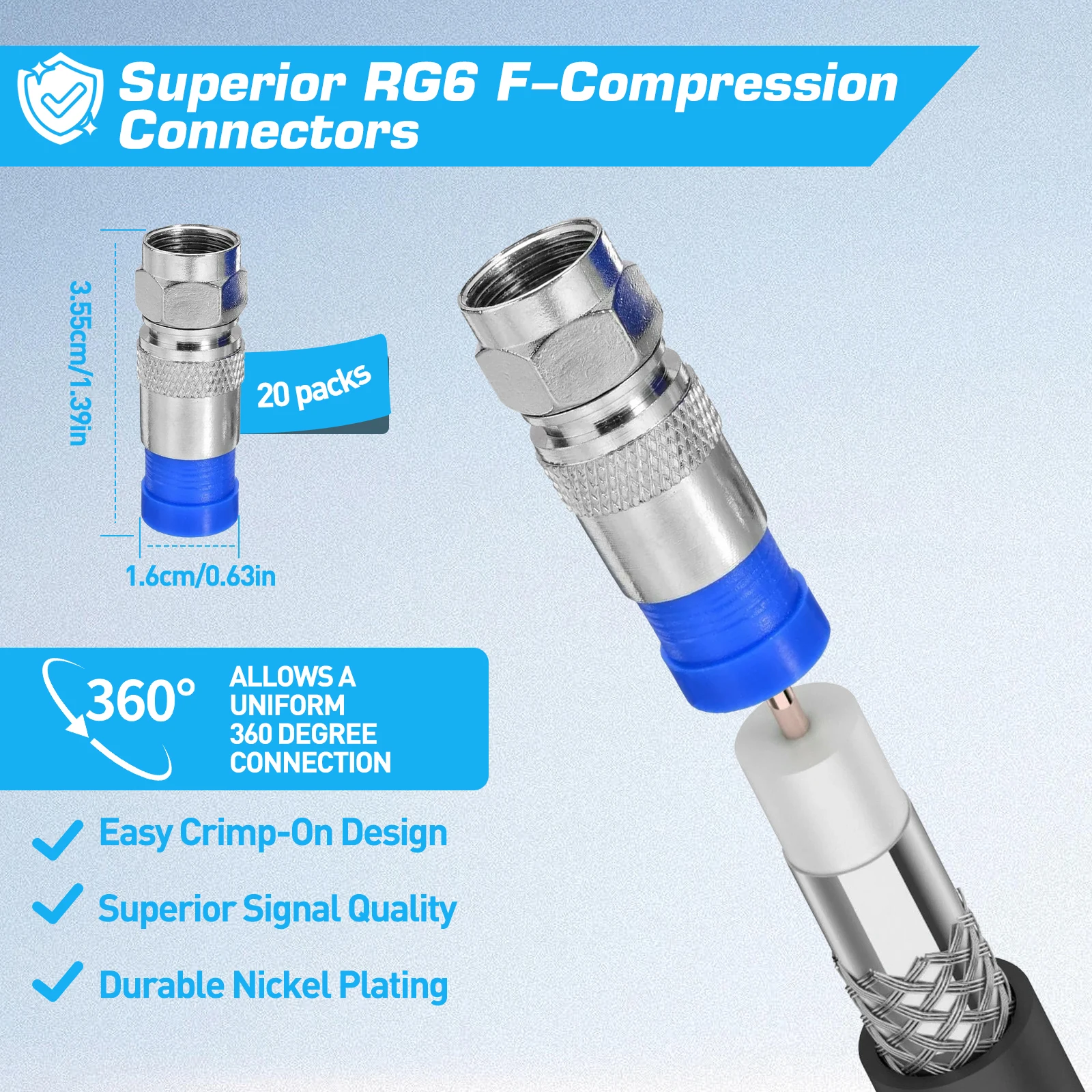 مجموعة أدوات تجعيد الكابلات المحورية ZoeRax مع أداة تعرية الأسلاك، 20 قطعة من موصلات F - أداة ضغط المحور للكابلات المحورية RG6، RG59، RG11 #3