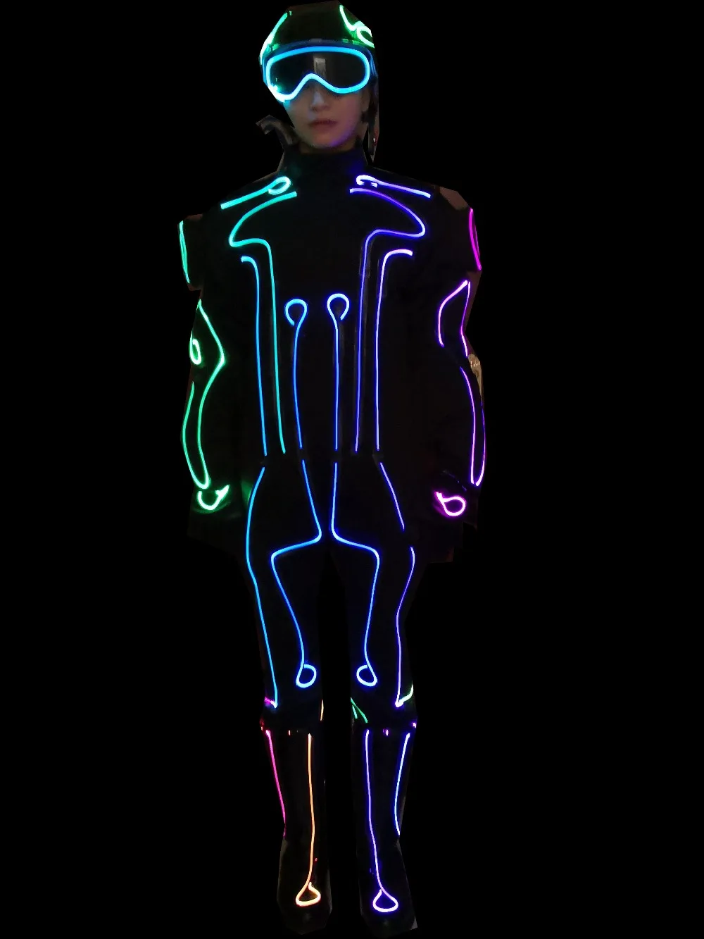 Tron LED Legency Costume Cosplay Fiber Optic Outfit Neon Light up Suit Warrior Disco DJ Dance Show Performance