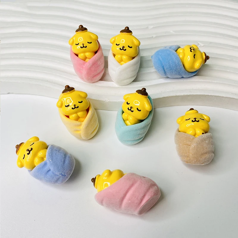 Reunindo desenhos animados 3D Sanrio Pom Purin Forma Boneca Resina Pingente, Jóias DIY, Brinco Vestuário Chaveiro Acessórios, 2pcs