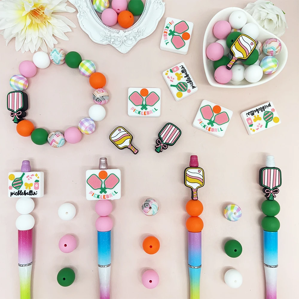 25/32/54PCS Pickball series silicone bead set, perfect for DIY handmade crafts such as keychains, necklaces, bracelets, etc